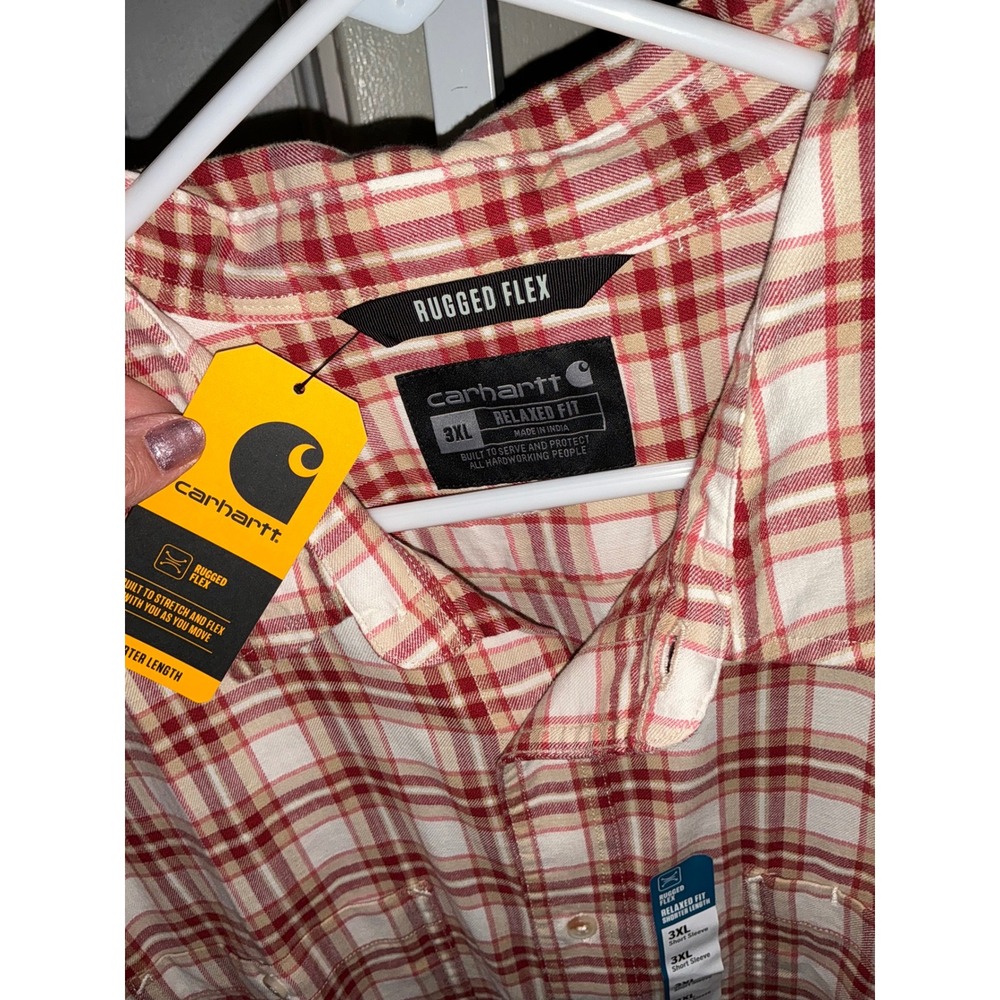 Carhartt Rugged Flex Relaxed Fit Plaid Short Sleeve Shirt 3XL Red Tan NWT - Picture 4 of 6